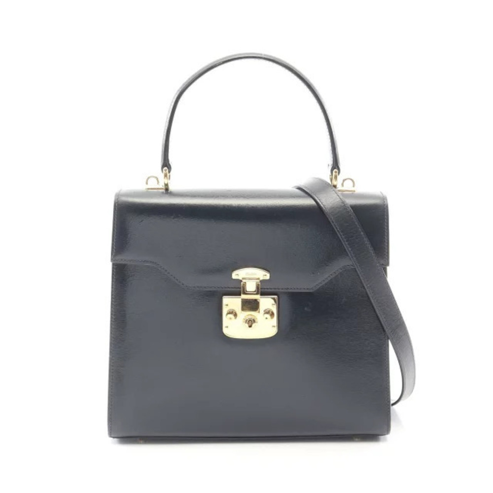 Gucci Lady Lock Handbag Leather Navy Blue
